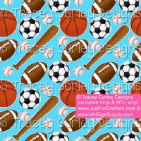 12" Sports on Medium Blue (Laminated) Vinyl By The Foot