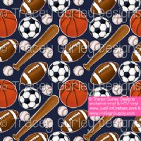 24" Sports on Navy (Laminated) Vinyl By The Foot